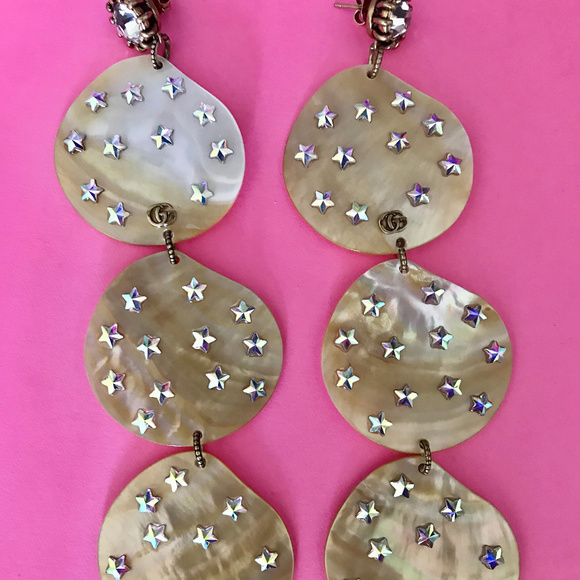 GUCCI EXTRA LONG MOTHER OF PEARL EARRINGS - Picture 5 of 8